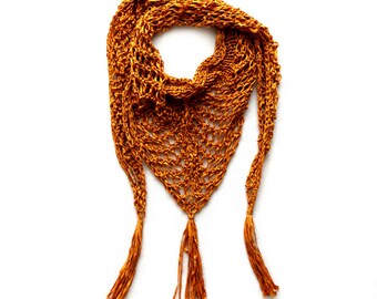 Pumpkin Orange Lace Knit Shawl for Woman