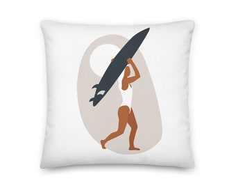 Surfer Woman Square Throw Pillow - 18x18