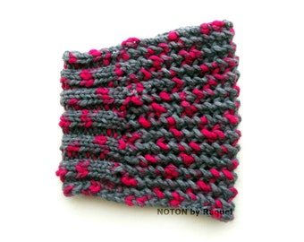 Grey and Pink Chunky Knit Cowl
