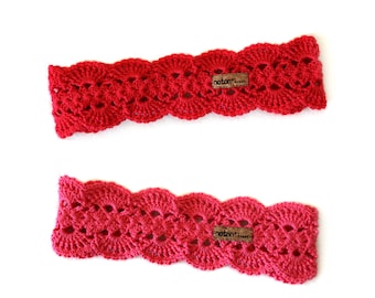 Handmade Headband Set of 2 | Red Headwrap | Coral Lace Headband