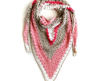 Handmade Pink Crochet Lace Shawl for Woman