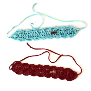 Boho Headband Set of 2 | Aqua Blue Crochet Fiore Headband | Burgundy Headwrap