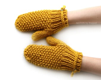 Knit Short Gloves | Mustard Handknit Mittens for Het