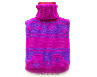 Violet and Purple Knit Hot Water Bottle Cover