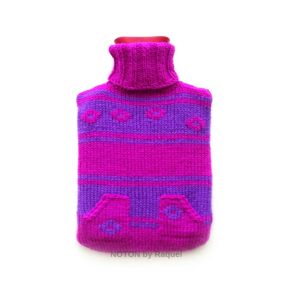 Violet and Purple Knit Hot Water Bottle Cover