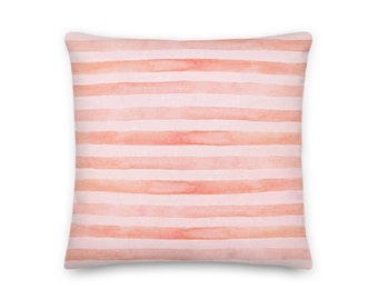 Coral Watercolor Stripe Square Throw Pillow - 18x18