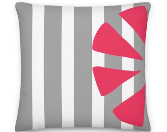 Gray Stripes with Pink Petals Square Throw Pillow - 22x22