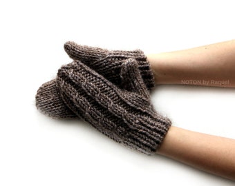 Brown Cable Knit Gloves | Handknit Short Gloves for Her