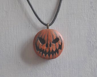 OOAK Halloween Jack O Lantern Pumpkin Polymer Clay Pendant Necklace