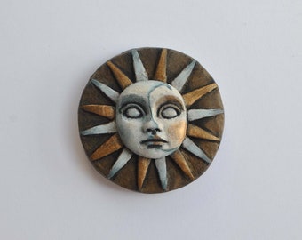 OOAK Handmade Polymer Clay Sun/Moon Face Magnet