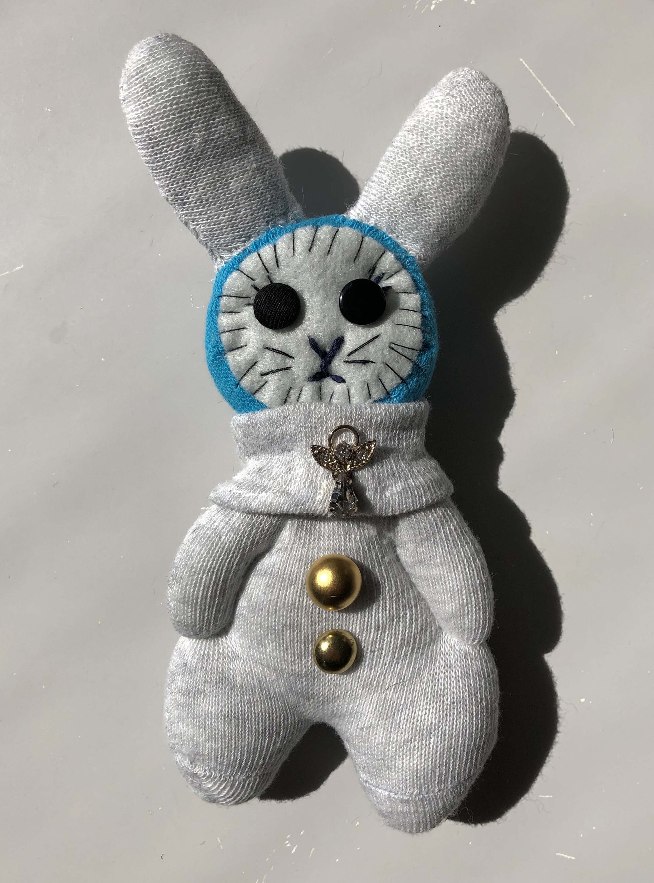 Little Handmade Grey Bunny Plush Sock Doll