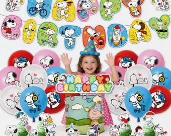 Beagle hond verjaardagsdecoratie | Banner Cupcaketoppers | Klassieke feestartikelen met pinda's