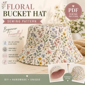 Patrón de costura en PDF para sombrero tipo pescador / Patrón de sombrero de verano / Sombrero de sol fácil de hacer / Patrón de costura para principiantes / Patrón de sombrero para bebés y mujeres