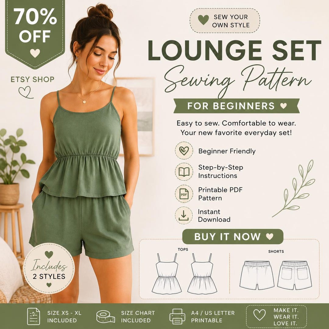 Peplum Top Shorts Sewing Pattern PDF, Women's Summer Lounge Set ...