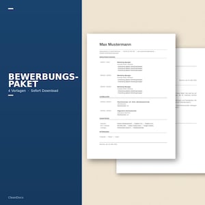 May include: A professional resume template with a clean, modern design. The resume is in black text on a white background, with a blue background on the left side. The text "BEWERBUNGS-PAKET" is displayed prominently.