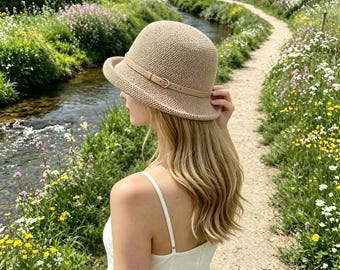 女性用夏用ニット通気性フィッシャーマンズハット、旅行用ロールブリムサンハット、UVカットバケットハット、通気性サマーハット、お母さんへのギフト