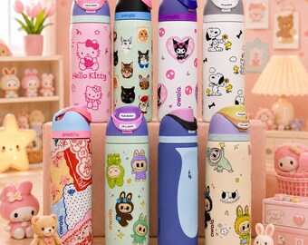Owala Water Bottle 32oz Wrap, Hello Kuromi Snoopy Labubu Inspired Tumbler Sticker, Personalized Water Bottle Decal, Kawaii Gift for Girls