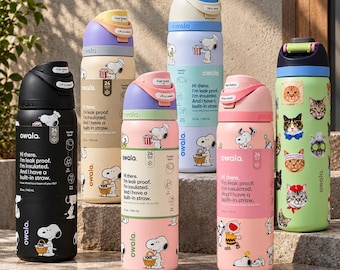 Owala FreeSip Water Bottle 24oz 32oz, Snoopy, Cat Head, Dog Head, Duck, Cherry, Cute Insulated Stainless Steel Tumbler