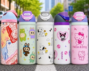 Owala Water Bottle 32oz Designs, Hello Kuromi Snoopy Labubu Inspired Wrap, Personalized Tumbler Sticker, Kawaii Water Bottle Gift for Girls