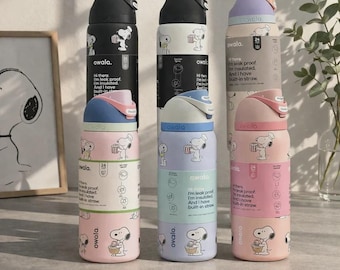 Botella de agua inspirada en Snoopy Owala, 946 ml (32 oz), bonita botella térmica de acero inoxidable con pajita y tapa a prueba de fugas.