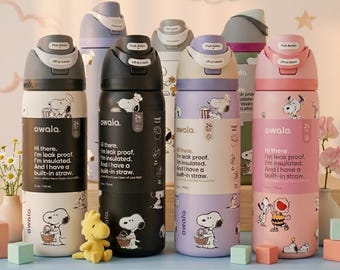 Snoopy Owala Water Bottle 32 Oz, Cute Peanuts Inspired Wrap, Custom Tumbler Sticker, Kawaii Bottle Design, Personalized Gift