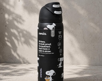 Owala FreeSip Water Bottle 24oz 32oz, Snoopy, Cat Head, Dog Head, Duck & Cherry Designs, Cute Leakproof Insulated Tumbler with Straw
