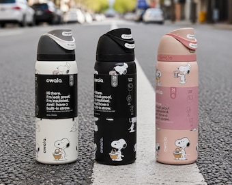 Snoopy Owala Inspired Water Bottle 32oz Leakproof Insulated Tumbler Cute FreeSip Straw Cup for Women