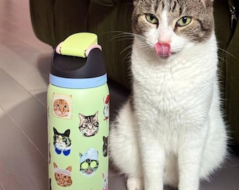Cat Collage Owala Water Bottle 32oz Wrap, Cute Cat Lover Tumbler Sticker, Personalized Water Bottle Decal, Kawaii Cat, Gift for Cat Moms