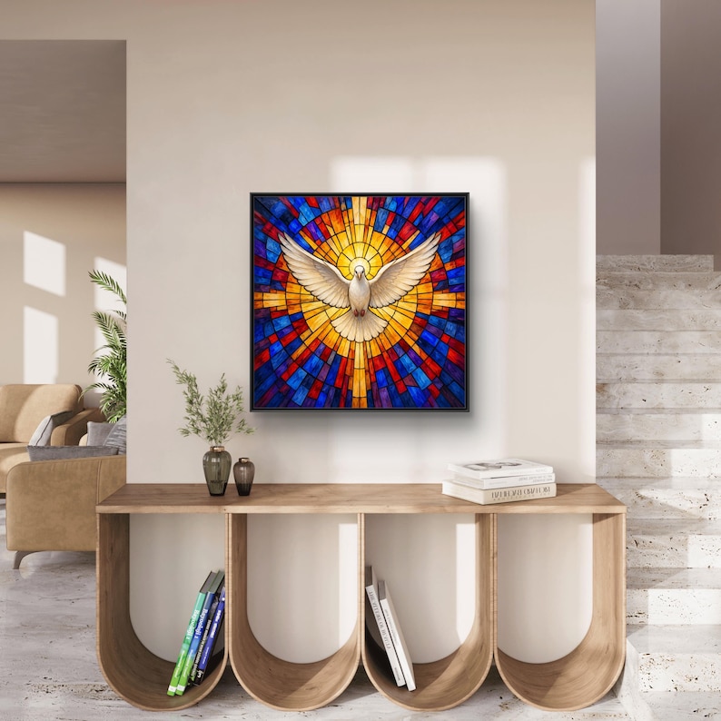 Radiant Holy Spirit Dove Canvas Framed | Stained Glass Christian Wall ...