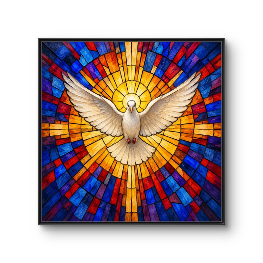 Radiant Holy Spirit Dove Canvas Framed | Stained Glass Christian Wall ...