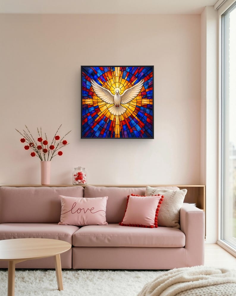 Radiant Holy Spirit Dove Canvas Framed | Stained Glass Christian Wall ...