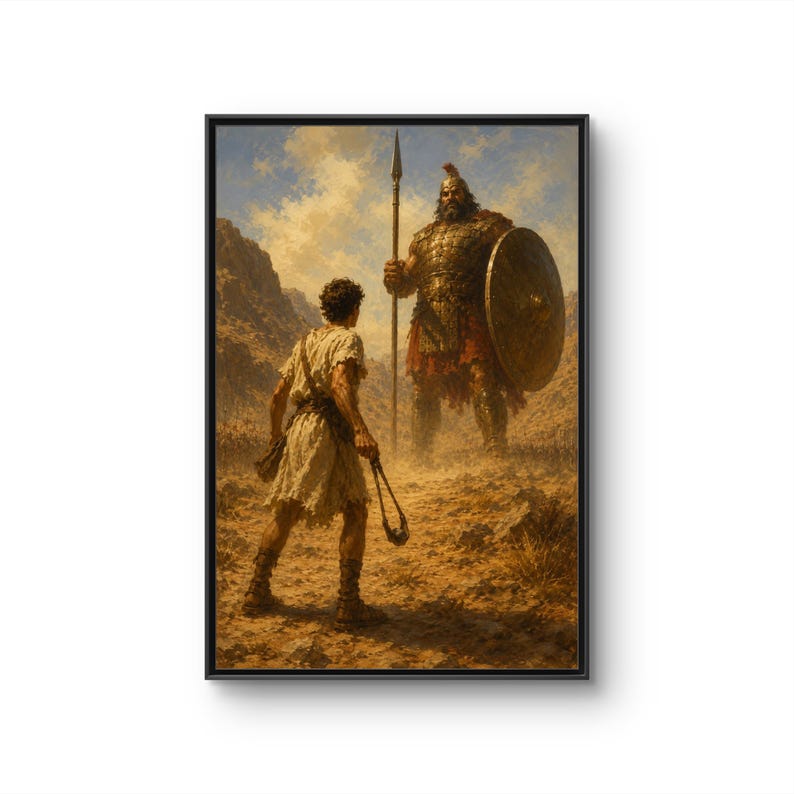 David and Goliath Biblical Painting Framed Canvas - Etsy