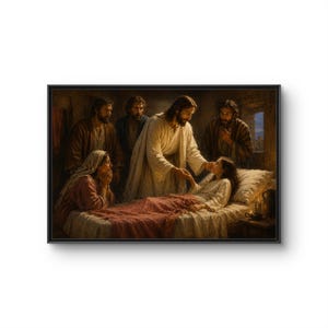 Road to Emmaus Canvas Framed | Jesus Breaking Bread Biblical Oil Painting