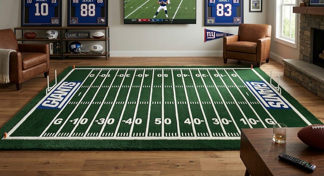 Hand-tufted Wool Football Field Rug, Giants Game Room Carpet - Etsy