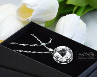 Handmade 925 Sterling Silver Necklace * Clear * made with Crystals from Swarovski® Rivoli 18mm