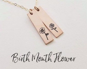 Birth Month Flower Necklace, Personalized Mothers Day Gift for Mom, Gold Necklace ,Rose gold filled, Grandma Gift, Gift for Her, Vert bar