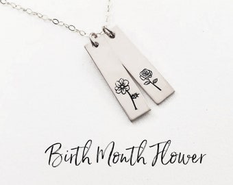 Mothers day Gift Birth Month Personalized Necklace, Flower Necklace, Gift for Mom, Grandma Gift, Gift for Her, Vert bar