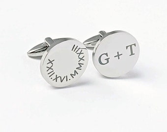 Gift for Him Personalized Cuff Links, Monogram Cuff links, Groomsman Gift, Wedding Date Cuff Links, Wedding Gift for Husband, Round Cuff