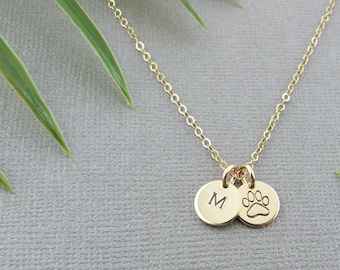 Dog Necklace for women, Mom gift, Pet Jewelry, Love Paw Necklace, Personalized Pet Necklace, Tiny Rose Gold Disc, Personalized Pet Jewelry