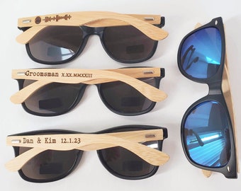 Personalized Bamboo Sunglasses, Groomsman Sunglasses, Wedding Favor, Bridal Party Glasses, Company Gift, Girls Weekend Gift, Prom Prop Gift,