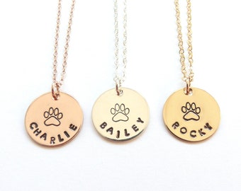 Dog Mom necklace, Pet Jewelry , Pet Memorial Necklace, Gold pet necklace, Paw necklace, dog jewelry, 5/8 gold disc