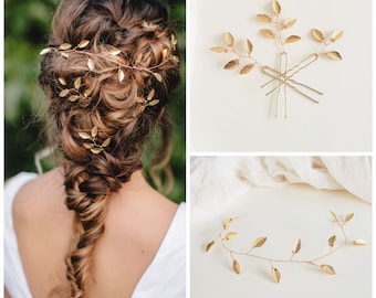 Accesorios para el cabello de boda Boho de oro, pieza de cabello nupcial, vid de hoja de oro, accesorios para el cabello de boda, alfiler de cabello de dama de honor, alfileres de cabello de hoja