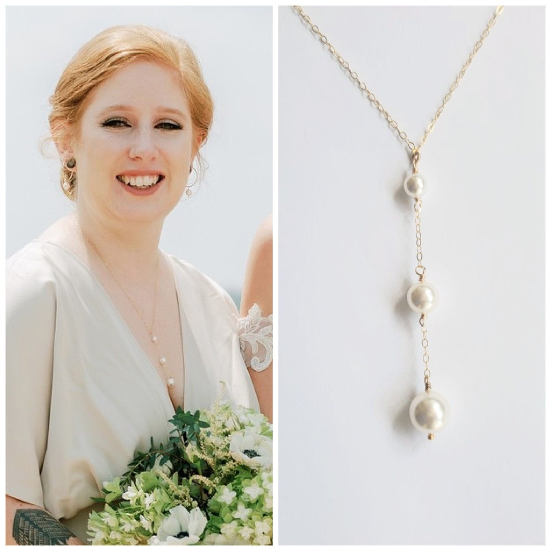 Pearl Drop Necklace, Bridal Necklace, 3 Tier Pearl Drop, Bridesmaid
