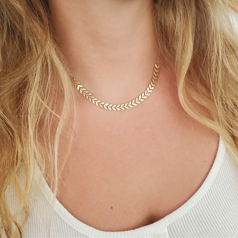Gold Chevron Chain Necklace, Fishtail chain, Arrow Chain, Gold filled Chain, Gold Choker, Teen Gift idea, Gift for her image 3