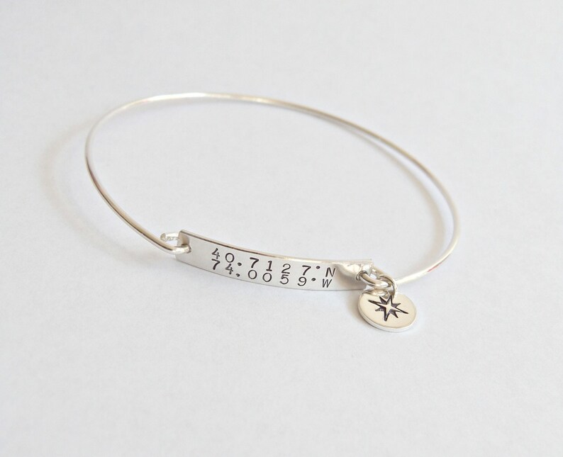 Custom Coordinates Rose Gold Coordinate Bangle Latitude Etsy