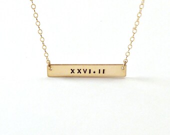 Gold Bar Necklace , Personalized Gift,Gift for her,Roman Numeral ,Name Necklace ,Personalized Jewelry,Engraved necklace/ Name plate necklace