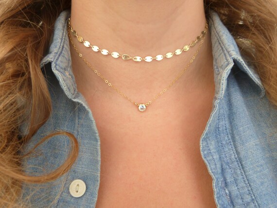 Gold CZ Diamond Choker Gift for Her CZ 