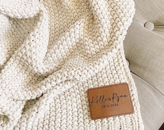 Personalized Blanket, Custom Cable knit Blanket, Monogrammed Chunky Cable Organic Cotton Blanket, Engraved 2nd year Anniversary Gift