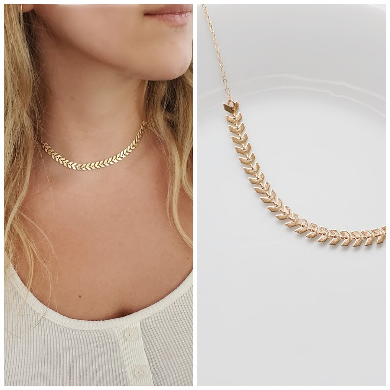 Gold Chevron Chain Necklace, Fishtail chain, Arrow Chain, Gold filled Chain, Gold Choker, Teen Gift idea, Gift for her image 6