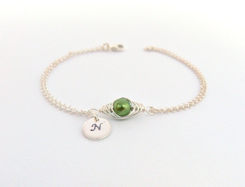 Personalized Pea Pod Bracelet,Initial Bracelet, Gift for Mom, 3 Pearl, Crystal Pearl, Sterling silver bracelet, gift for Grandma image 6